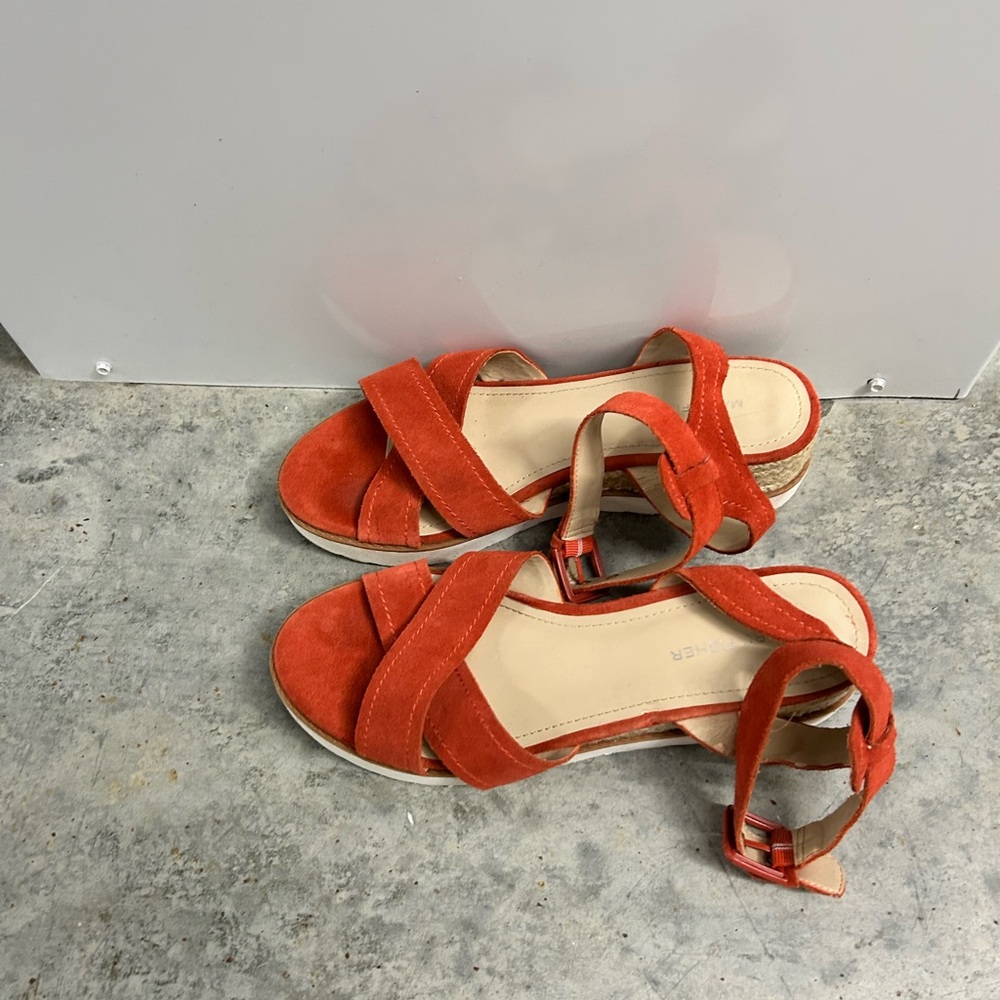 Marc Fisher Orange Wedge Sandals with Crisscross Straps Preowned